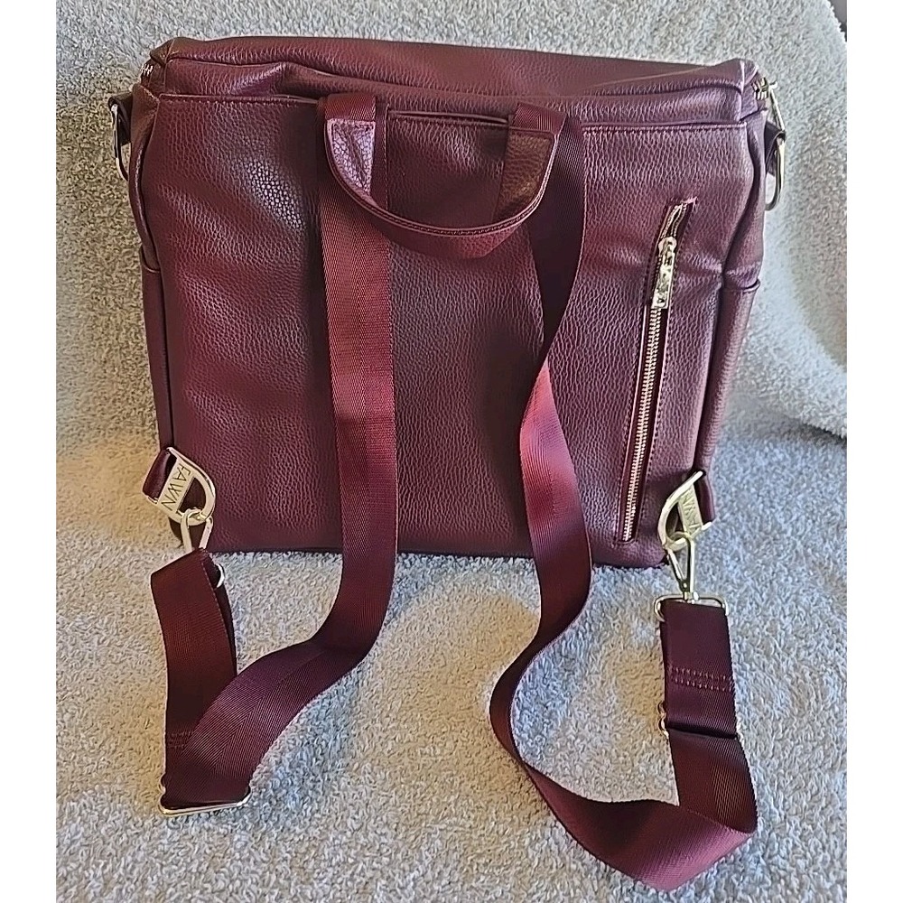 Fawn Design Diaper Bag and Backpack Color: Burgundy Pockets Strap New - Picture 5 of 16